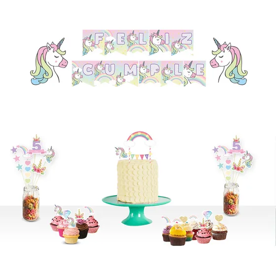Mega Pack Unicornio Arcoiris Topper Torta Banderin Pinchos