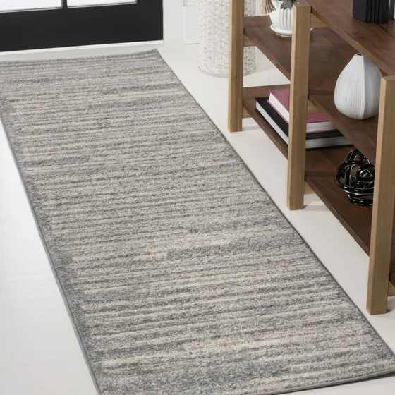 Alfombra Moderna A Rayas Bereberes Gris Crema 50 X 200 Cm