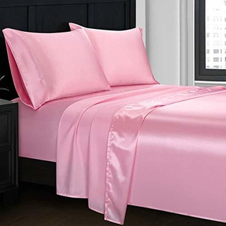 Sabanas Tela Satinada Con Fundas Para Almohadas Color Rosa Sabanas Tela Satinada Con Fundas Para Almohadas Color Rosa