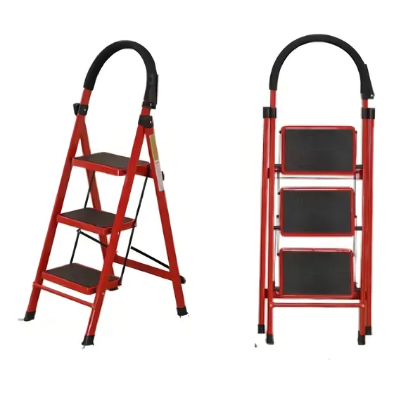 Escalera 3 Escalones Antideslizante Plegable Aluminio Rojo