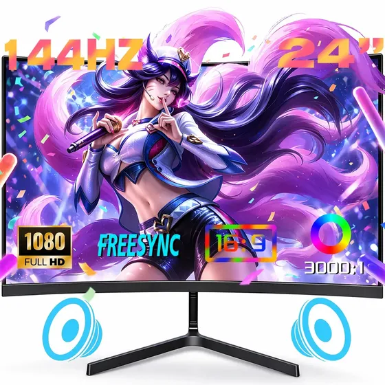 Monitor Gamer Curvo 24" Full HD 144Hz 2ms HDMI VGA con Altavoces Duales 6W y Montaje VESA