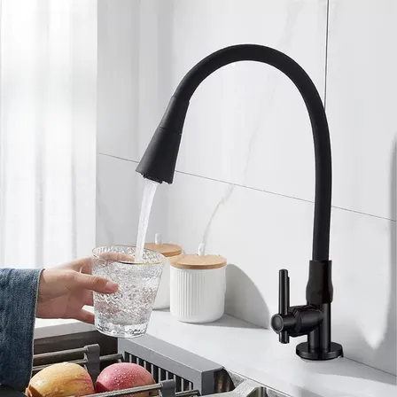 Torneira Cozinha Gourmet Preta Flexível Bancada Base Metal Inox 2 Jatos Mzcell