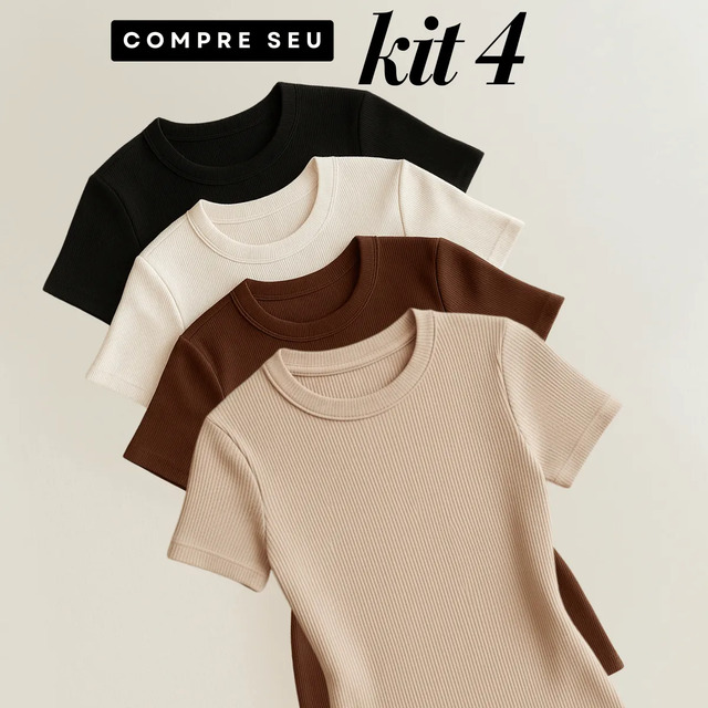 Kit 4 Blusas Feminina Ribana Canelado Estilosa Básica Casual Preto, Branco, Marrom E Nude ...