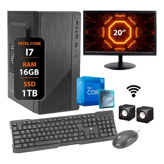 Computador Intel I7 16gb Ssd 1tb Monitor 20 Dvd - Completo 