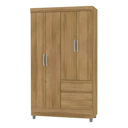Guarda-roupa Solteiro San Diego 4 Portas 2 Gavetas Nature - Cor Marrom