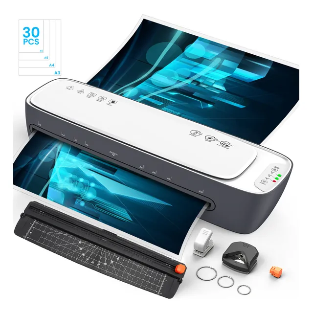 Laminadora 13" Multifuncional Térmica y Frío con Función Foil Compatible Con Tamaños Carta A4 Oficio Legal Tabloide y A3 Incluye Cortador de Papel y 30 Micas Ideal Para Uso en Hogar Oficina Qfun