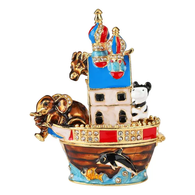 Caja Baratija Bisagra Animal Barco Sujecion Anillo Pintada