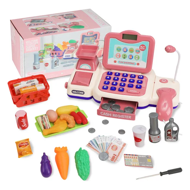 Rovtop X Cajas Registradora Juguete Supermercado Juego Rosa Simula Juegos Reales Entrena Las Habilidades, La Destreza Manual Y La Aritmética De Los Niños Para Niñas Niños Con Sonido Y Micrófono