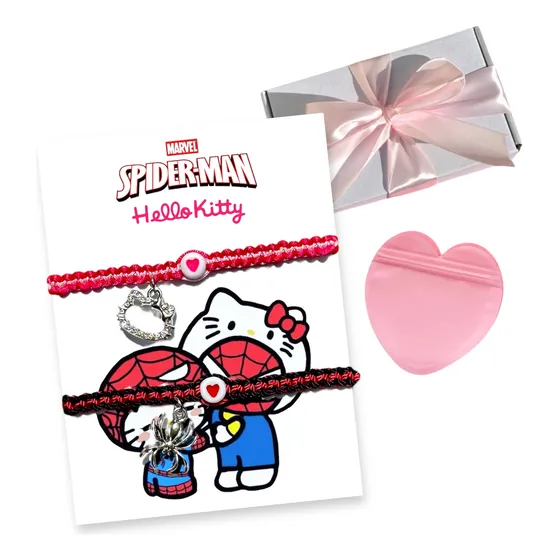 Pulseras De Spiderman Y Hello Kitty Regalo Novios + Caja