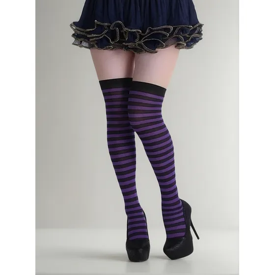 Meia 7/8 Preta Com Listra Roxa Geek Sexy Lolita Cosplay
