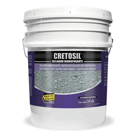 Cretosil Sellador Hidrofugante 19 Lts. Repelente De Agua Y Humedad Con Tratamiento Anti-musgo Y Anti-salitre. Acabado Natual (invisible) Concreto, Cantera, Barro, Teja, Ladrillo Y Superficies Porosas