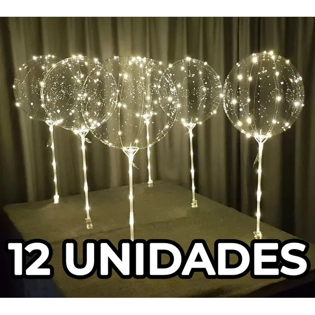 12 Globo Burbuja Luz Led Con Bateria Hora Loca