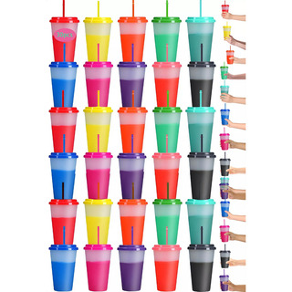 Vasos Magicos Cambian De Color Con Tapa Y Popote 710ml 30pzs Vasos Magicos Cambian De Color Con Tapa Y Popote 710ml 30pzs