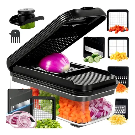 Cortador Fatiador De Legumes Profissional Inox Manual 6 Em 1 Verduras Frutas Queijos Alho Batata Cebola Repolho Tomate... Preto