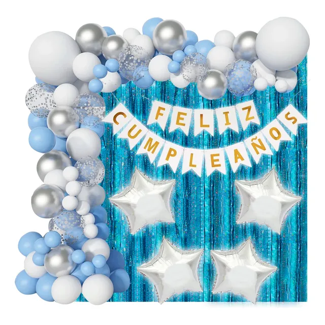 50 Art Globo Feliz Cumpleaños Colores Deco Kit Combo