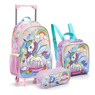 Kit Mochila Escolar Infantil Seanite Com Rodas Projeto De Unicórnio + Estojo De Lápis Kit Mochila Escolar Infantil Seanite Com Rodas Projeto De Unicórnio + Estojo De Lápis