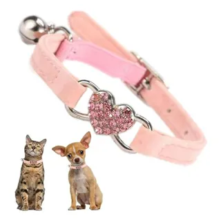 Collar Rosa Para Perro Con Campana Y Brillantes Para Mascota Collar Rosa Para Perro Con Campana Y Brillantes Para Mascota
