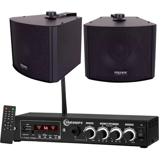 Kit Amplificador Ths 1900 Taramps 60wrms + 2 Caixas Kw 5