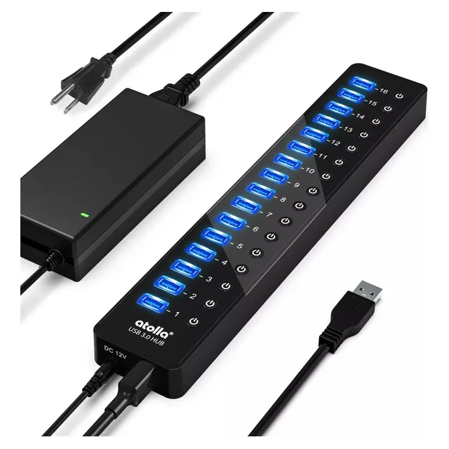 16 Puertos Usb 3.0 Hub Atolla Con Interruptor Independiente