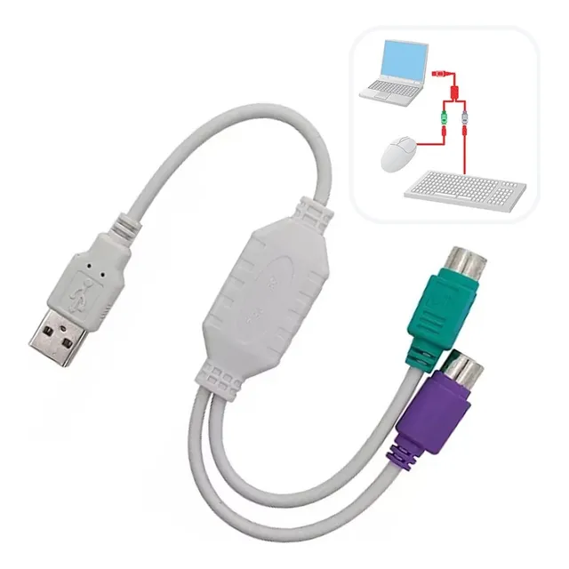 Cabo Adaptador Usb Macho Para 2 Ps2 Fêmea 6 Pinos Mini Din