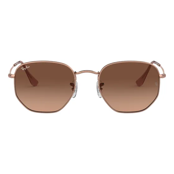 Gafas de sol Ray-Ban Round Hexagonal Flat Lenses Medium con marco de acero color polished copper, lente brown de cristal degradada, varilla bronze-copper de acero - RB3548N