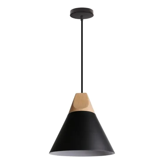 Lampara Colgante Techo Campana Nordica Metal Madera Excelent Color Negro