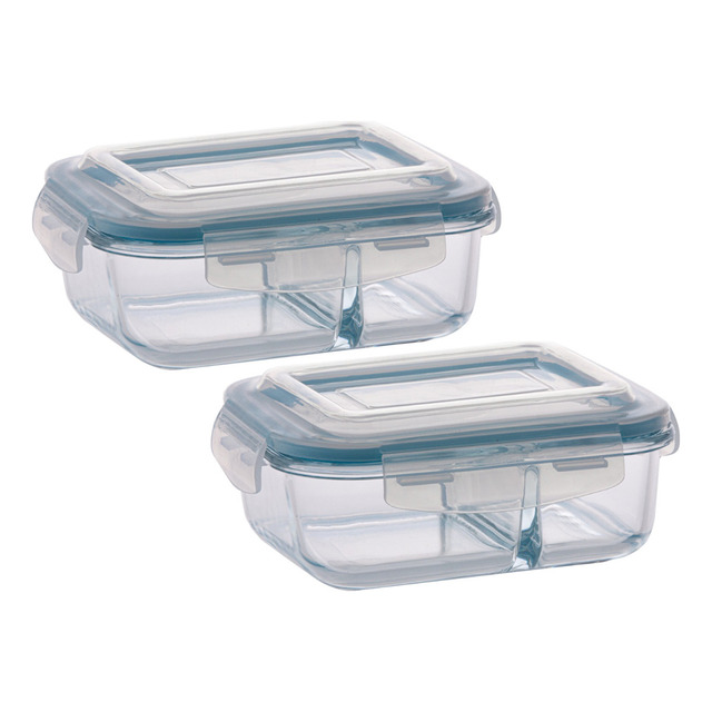 Conjunto Com 2 Potes 640ml Divisória Hermético Marmita Sortido