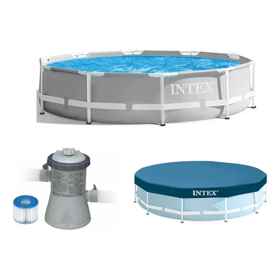 Piscina Intex 5000 Litros Prism Cinza Filtro 110v E Capa