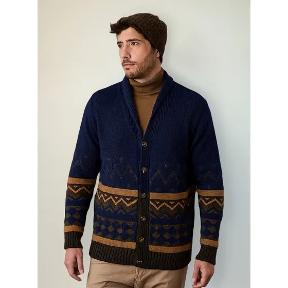 Cárdigan Tejido Hombre Con Jacquard Y Cuello Solapa Art  266