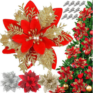 40 Flores Artificiales Doradas De Nochebuena, 14 Cm, Para N 40 Flores Artificiales Doradas De Nochebuena, 14 Cm, Para N