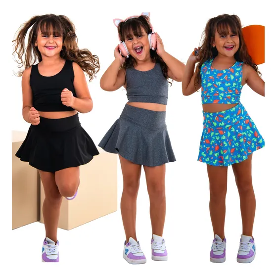 Kit 3 Conjunto Short Saia + Top Sem Bojo Menina Atacado