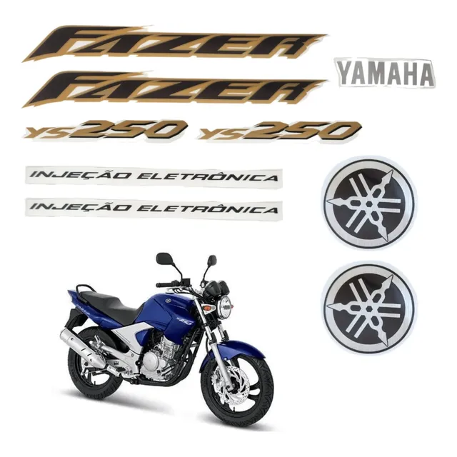 Kit Gráfico Adesivo Completo Ys250 Fazer 250 2007 Azul