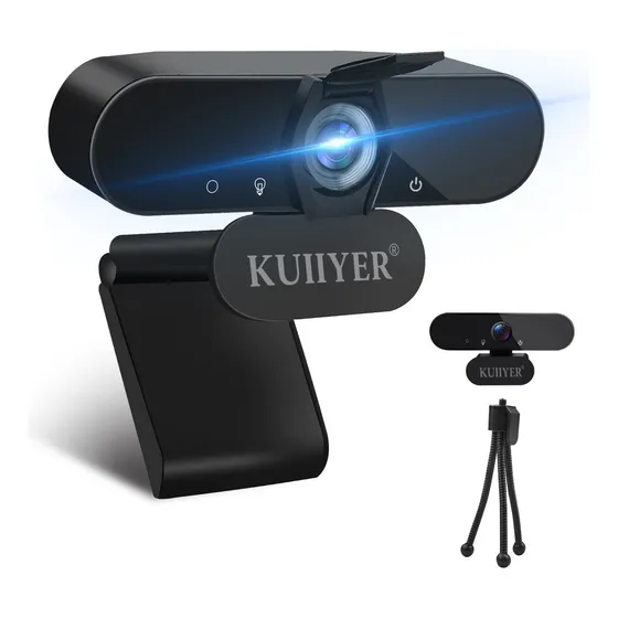 Camara Web Enfoque automático Periféricos de PC Micrófono doble incorporado Negro HD 2k a 30 FPS KUIIYER Interfaz USB 2.0 Incluye tapa de cámara y trípode Webcams Apoyo a la eliminación de eco