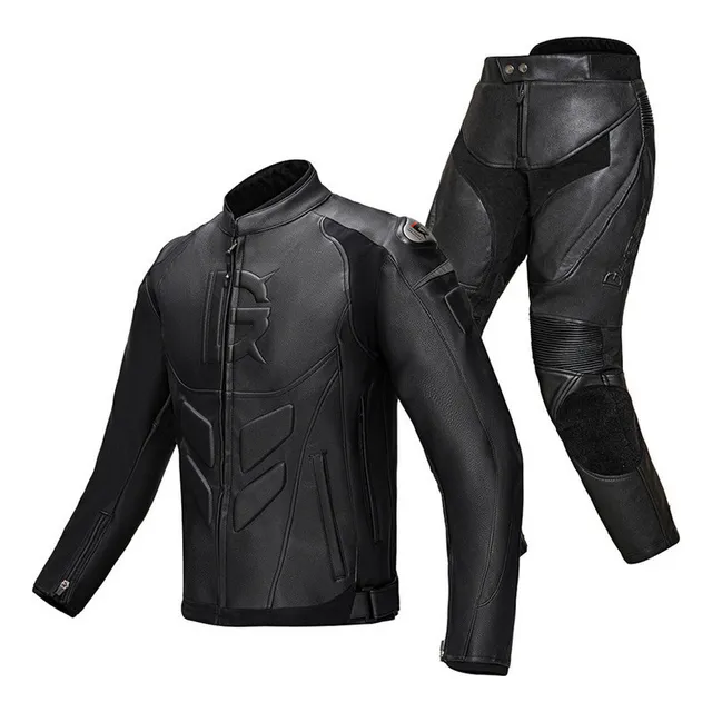 Conjunto De Chaqueta De Cuero Negra Vintage Para Clima Frío