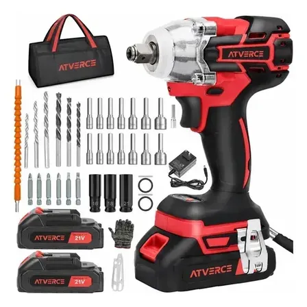 Chave de Impacto Atverce Sem Fio Com Motor Brushless e 2 Baterias