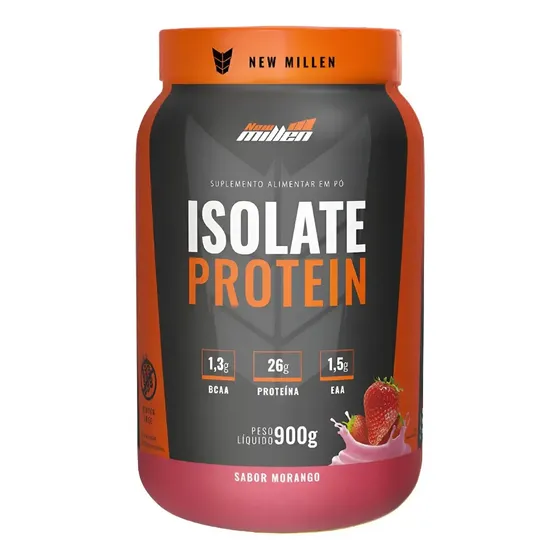 Whey Isolado New Millen 900g 26g Proteína Zero Lactose Sabor Morango