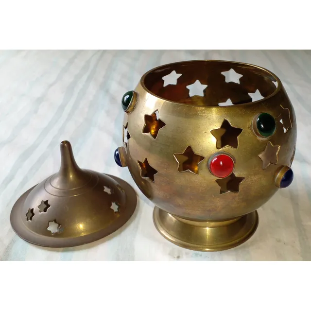 Quemador De Incienso Incesario Vintage Bronce Con Piedras
