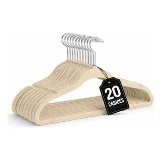 Cabide Veludo Slim Adulto Antideslizante Kit 20 Unid Bege