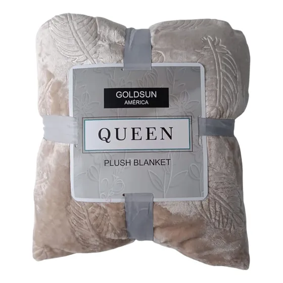 Frazada Cubrecama Con Relieve Plush 200x 220 Cm Beige Hoja