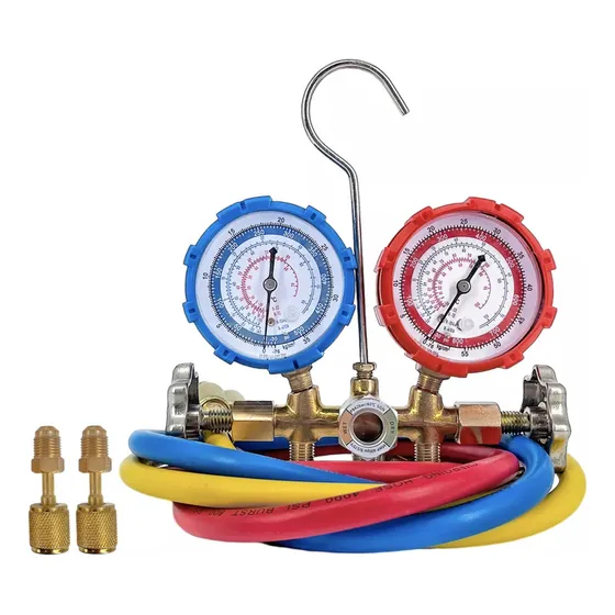 Manifold Combinado R134 R410 R22 R12 R404 Con Mangueras De 90cm Y Adaptador - Apto Nitrógeno Ideal Refrigeración