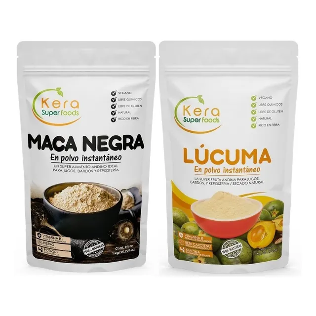 Maca Negra 1kg + Lúcuma Polvo 1kg / Pack 2 Unidades De 1kg