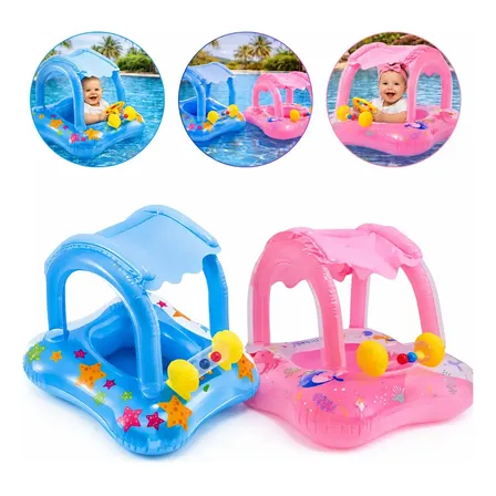 Boia Bebê Piscina Cobertura Infantil Inflável Proteção Solar Azul-claro