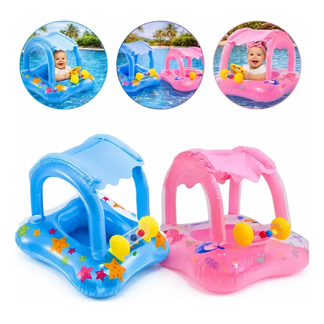 Boia Bebê Piscina Cobertura Infantil Inflável Proteção Solar Rosa