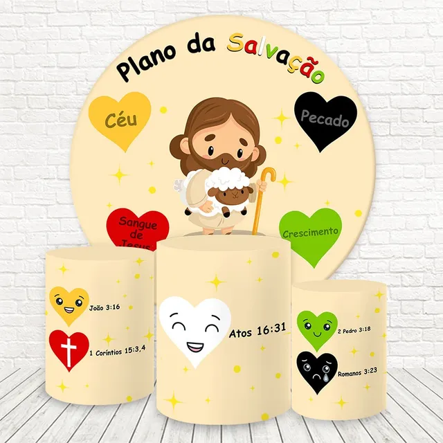Painel Redondo E Capas De Cilindro Religioso Infantil