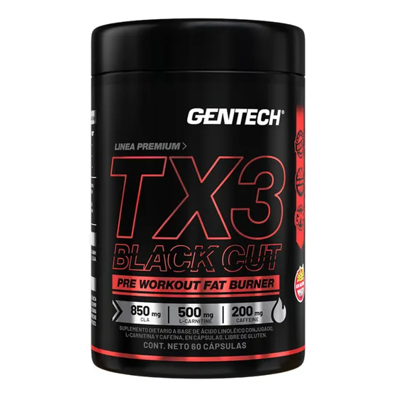 Tx3 Black Cuts 60 Capsulas Gentech Potente Quemador + Dieta