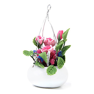 Rosa De Arcilla En Miniatura Con Maceta Colgante De Cerámica Rosa De Arcilla En Miniatura Con Maceta Colgante De Cerámica