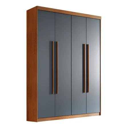 Guarda Roupa Solteiro Heros Mdf 4 Portas E 2 Gavetas Moderna Cor Imbuia Com Grafite