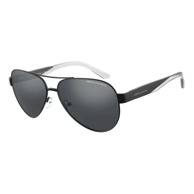 Gafas de sol Armani Exchange Ax2034s 60636g 59, montura negra, color varilla negra con lente de cristal, color espejo, diseño de piloto negro