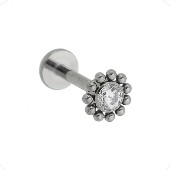 Piercing Labret Orelha Titânio Ponto De Luz Com Bolinhas 8mm Cor Prateado