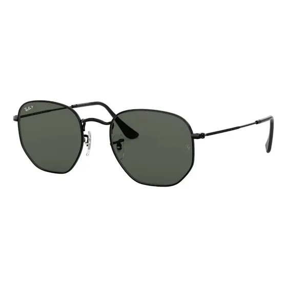 Anteojos de sol polarizados Ray-Ban Round Hexagonal Flat Lenses talle Mediano armazón polished black y lente green